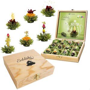 Flowering Abloom Tea - Blooming Gift Set in Stylish Wooden Box, 12pcs